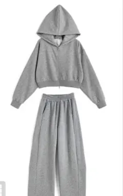 GRL ru1331 ダブルジップアップパーカー×ワイドパンツ裏起毛スウェット