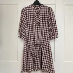 バーバリーブルーレーベルチェック柄フリル七分袖ワンピース