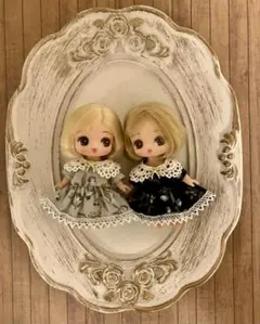 ぷちリカちゃんサイズ　ワンピース2枚セット　小花柄　水色＆ネイビー