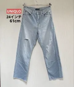 UNIQLO ダメージ加工 ハイライズ　ボーイフレンド ストーレートデニム 24