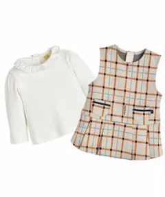 モイモルン【２点セット】チェックワンピース＆フリルトップス