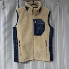 Columbia フリースベスト Mサイズ ベージュ/ネイビー ボアベスト
