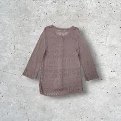 ブラウン レース編み チュニック 五分袖