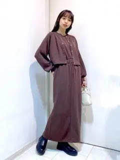 カットカーディガンノースリープ２Ｐワンピース セットアップ マキシ ロングワンピ