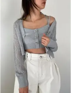 スナイデル リボンビジューボタンビスチェ カーディガン セット