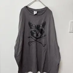 デルタ Tシャツ クルーネック 半袖 猫柄 3XL 黒 コットン カジュアル