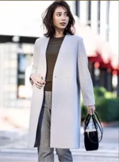 プラステ　ウールモッサカラーレスコート　グレー　Ｌ