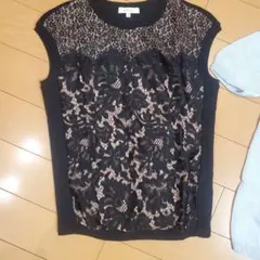 くー様専用　レース 花柄 半袖トップス 黒