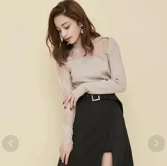 【RESEXXY】レース切替ニットプルオーバー ベージュ