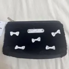 Merry Crow 黒ファーポーチ リボン付き