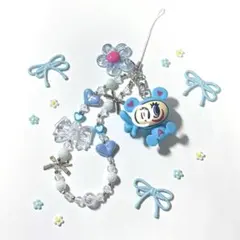 じゃらじゃらキーホルダー　ビーズストラップ　水色　平成　スマホストラップ