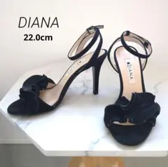 極美品❤DIANA ダイアナ ブラック フリル サンダル ヒール エレガントのサムネイル