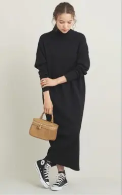 ミラノリブ タートルネックニットワンピース -ウォッシャブル