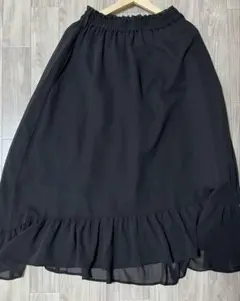 ブラック シフォン ロングフレアスカートのサムネイル