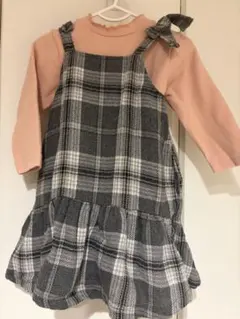 【petit main】チェック柄ジャンパースカートと長袖トップスセット