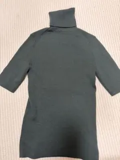 ダークグリーン タートルネック 半袖ニット M