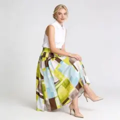 《美品23SS》UNTITLED アートブロッキングプリント タックスカート M