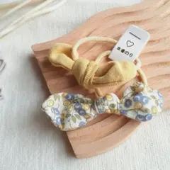 ヘアゴム 髪ゴム ベビー キッズ 子供 リボン うさ耳 お花 イエロー 2本.
