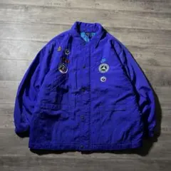 90s NIKEナイキ中綿ナイロンジャケット紫パープル刺繍ロゴ企業パッチXL古着