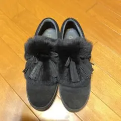 黒スエードファー付きタッセルスリッポン