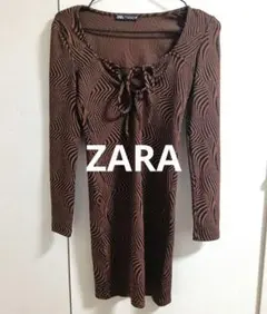 ZARA ブラウン抽象模様ミニワンピース Sサイズ