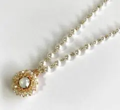 スワロフスキーミニサークルネックレス★ホワイトオパール