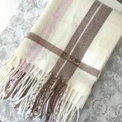 リズリサ　ストール　チェック柄マフラー ホワイト系　ブラウン　ピンク