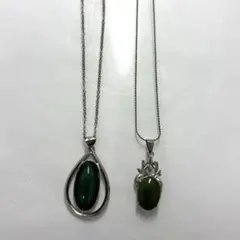 緑色オーバル型ペンダントネックレス2点セット