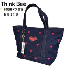 【未使用タグ付き】 Think Bee! デニム　トートバッグ　ネイビー　ハート