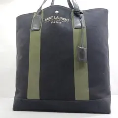 【美品】サンローラン トートバッグ レザー×キャンバス 大容量 黒×緑のサムネイル