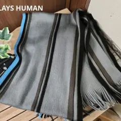【良品】LAYS HUMAN マフラー ストライプ グレー ブルー アクリル