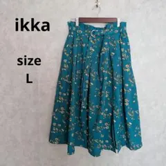 ikka 花柄 フレアスカート グリーン Lのサムネイル