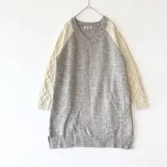 グローバルワーク バイカラー　ケーブルニット　チュニック丈　 Vネック　ゆったり