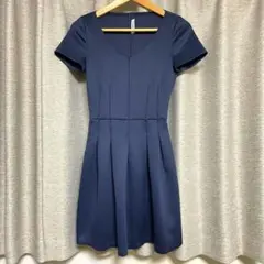 【値下げOK】マックス&コー タック ワンピース 半袖 ネイビー 膝丈