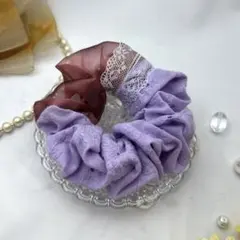 大きめハンドメイドシュシュ♡コットンレース♡パープル系♡オーガンジー B002