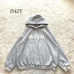 J5【DAZY】パーカー　ロゴ　オーバーサイズ　グレー　L カジュアル　ラフ