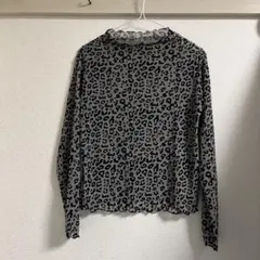 レオパード柄 長袖シースルーTシャツ M ヒョウ柄 グレー