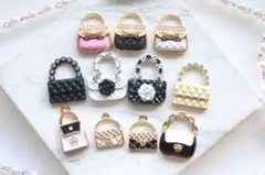 【11個】バッグチャーム カメリア 花 リボン ストーン ジュエリー パーツ