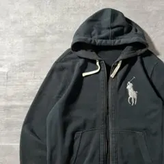 【フード裏サーマル、ジップパーカー】ラルフローレン古着ロゴ刺繍アメカジ短丈L.