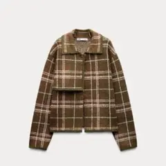 Zara チェックニットカーディガン L
