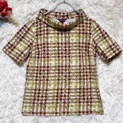 美品✨【ユキトリイ】(38 M)カットソー 千鳥格子 総柄 半袖 日本製のサムネイル