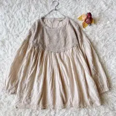 SM2 サマンサモスモス レース貼りパフスリーブブラウス ベージュ