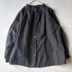 45R45rpm 春風インドカディのフリルブラウス（影色シャンブレー
