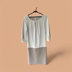 SunaUna ホワイト・グレー バイカラー 七分袖 ワンピース40サイズ(L)