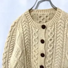 N-6224 古着 フィッシャーマン アランニット カーディガン 胡桃ボタン