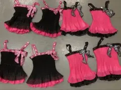 【再値下げ】8着セット　リボン付きプリーツキャミソール（ピンク/黒）