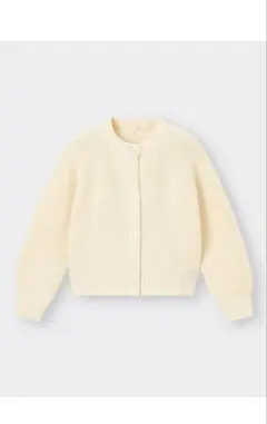 GU　ウォッシャブルアゼクルーネックカーディガン　140
