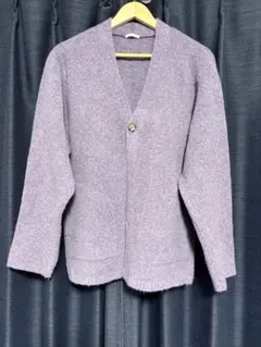 ラベンダー ニット カーディガン ボタン付き