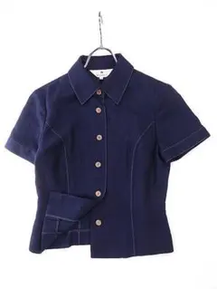 【値下げ】美品　エムズグレーシー　半袖ジャケット　麻　紺　９AR/Mのサムネイル