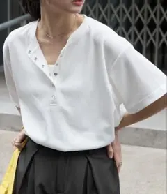 ワッフル ヘンリーネック 優秀Tシャツ (吸水速乾・毛玉防止・イージーケア)のサムネイル